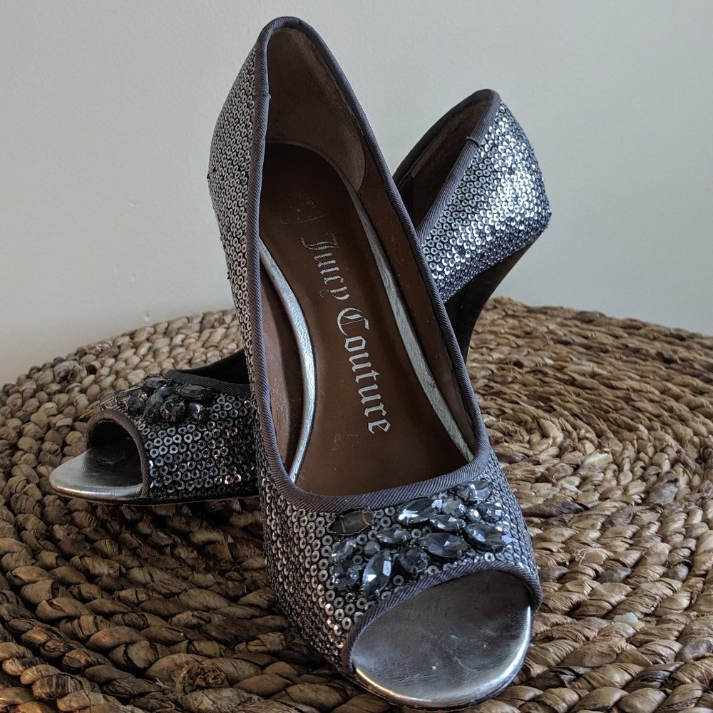 Juicy Couture Sequin Pumps Bone Heel Sz8
